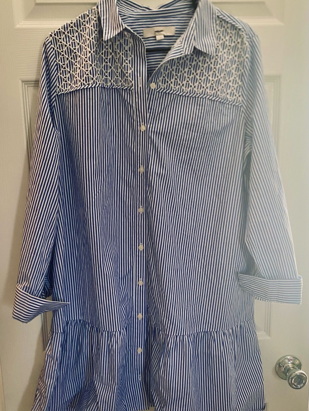 LOFT Blue & White Striped Button-Front Tunic Dress